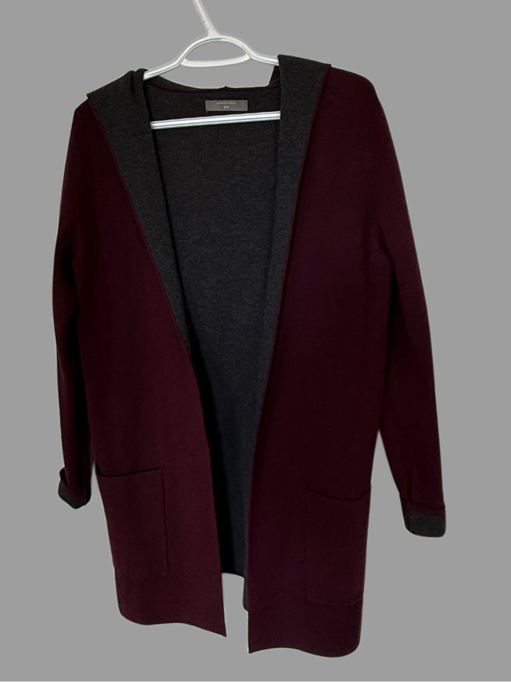 Denver Hayes Reversible Hooded Open Cardigan - Burgundy & Dark Gray